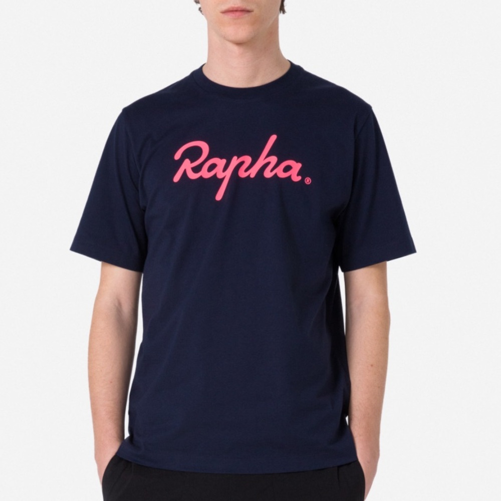Rapha Navy Short Sleeve Tee with Pink Logo